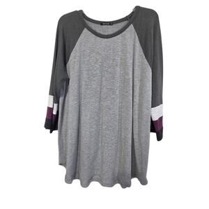 Pink Clover Womens Raglan 3/4 Sleeve Block Color 2XL Top